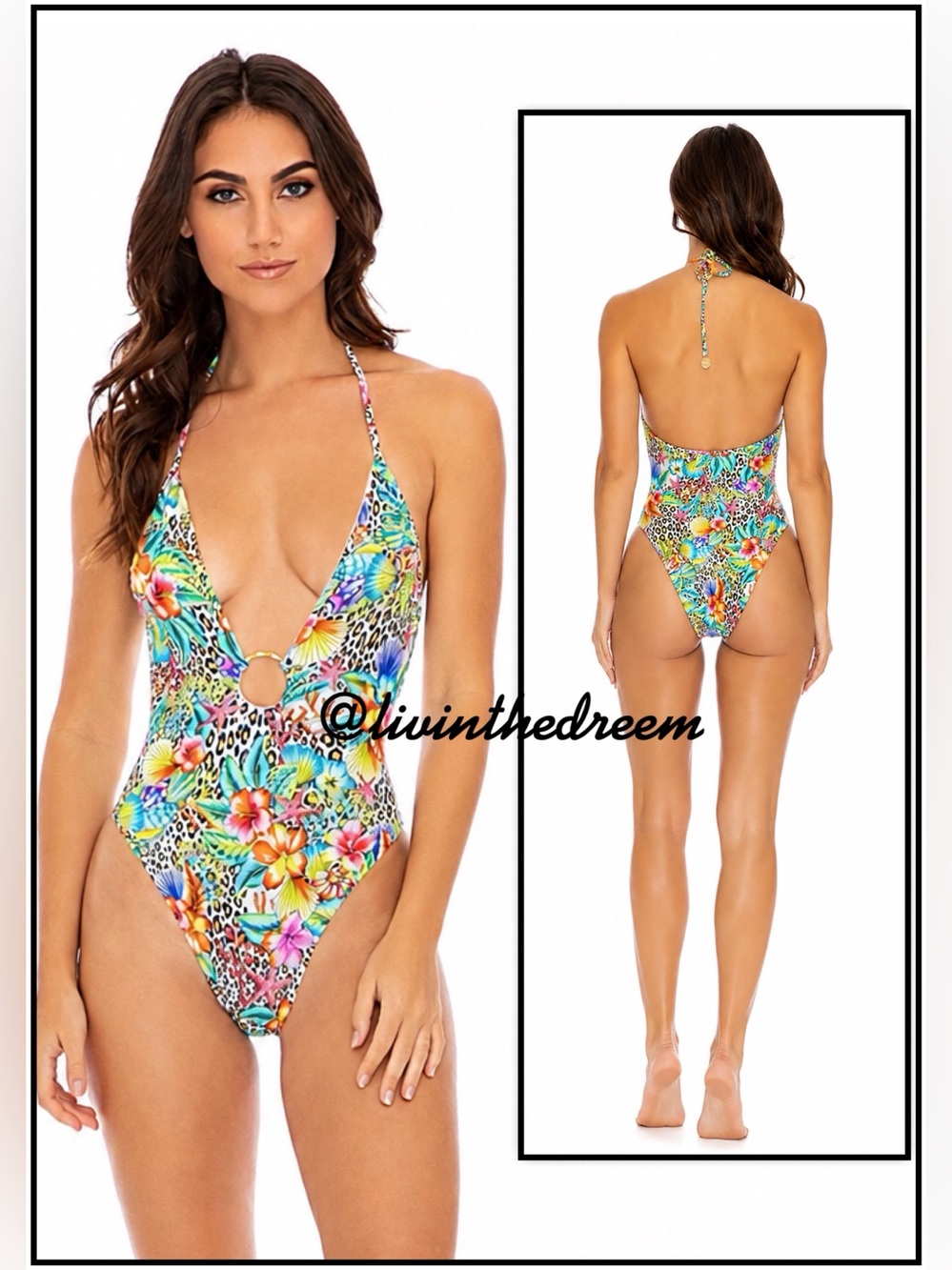 Luli Fama Jungle Tropical Floral Plunge One-Piece Swimsuit - Multicolor SZ XL